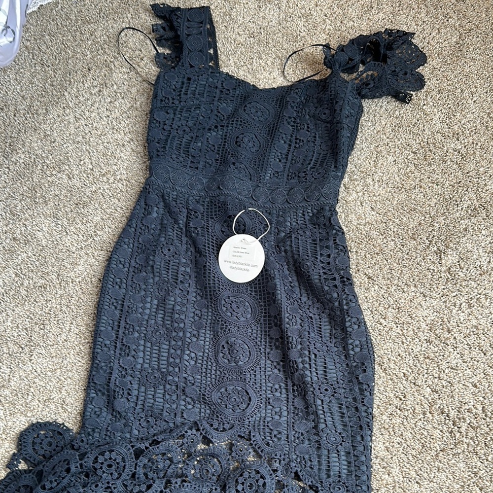 Blue Ribbed Sheath Midi Dress with Square Neck